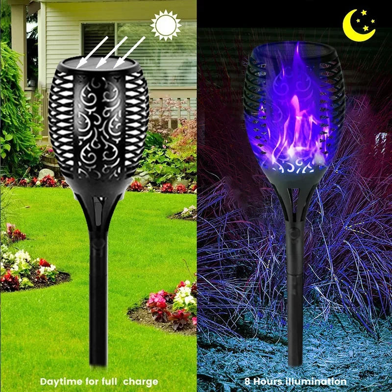 Description Picture 3 of item1-4PCS Solar Flame Light Outdoor Lawn Lights Flickering Flame Lamp Courtyard Pathway Light Helloween Garden Decoration Lighting