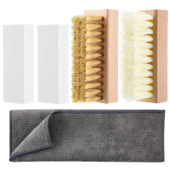 M12K-Brass& Nylon Brush Set, 5 Piece Suede And Nubuck Shoe Cleaning Kit With 2 Suede Erasers, Microfiber Towel For Shoes, Boots