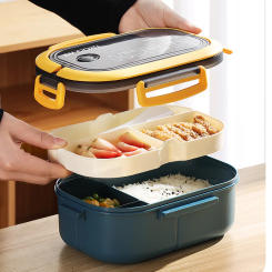 1pc Bento Box, Lunch Box, Double Layered Lunch Box With Spoon & Fork, High Capacity Food Containers, Leakproof Eco-Friendly, BPA