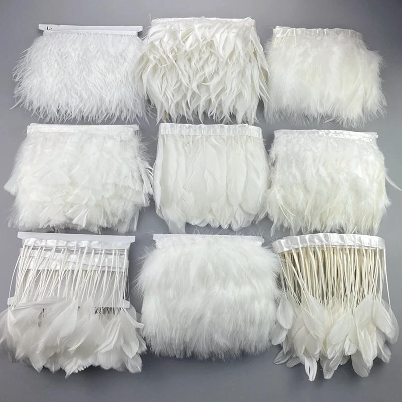 Description Picture 4 of item1Meter White Black Pheasant Feathers for Clothes Feather Trim Needlework Tape Fluffy Turkey Ostrich Goose Marabou Fringes Sewing