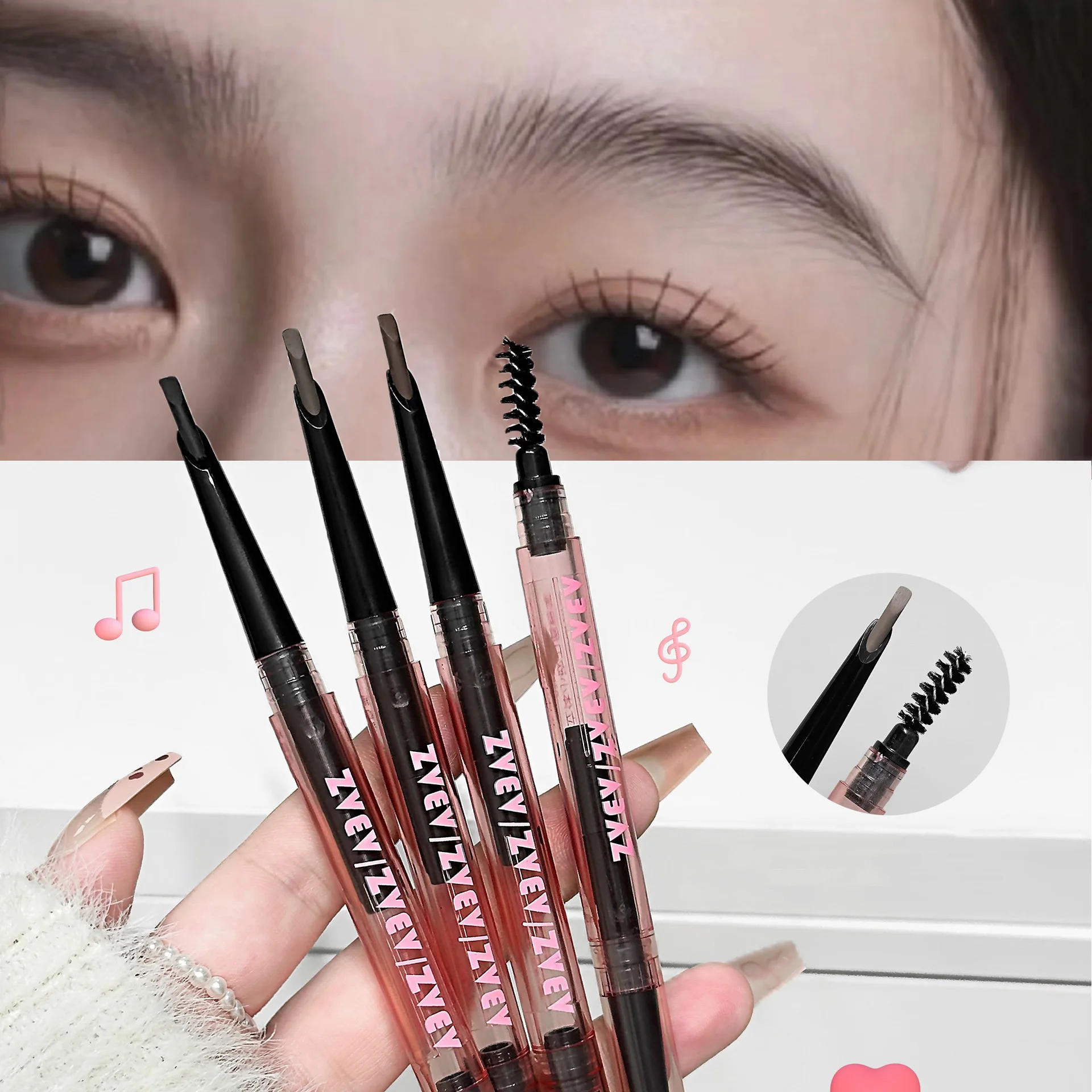 Description Picture 2 of item3 Colors Eyebrow Pencil Waterproof Double-headed Eyebrow Tattoo Natural Long Lasting Makeup Paint Eyebrow Brush Cosmetics