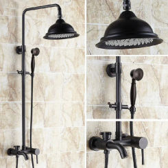 Brass Black Oil Rubbed Bronze Bathroom Rainfall Bathtub Shower Mixer Tap Faucet Single Handle Wall Mounted ars347