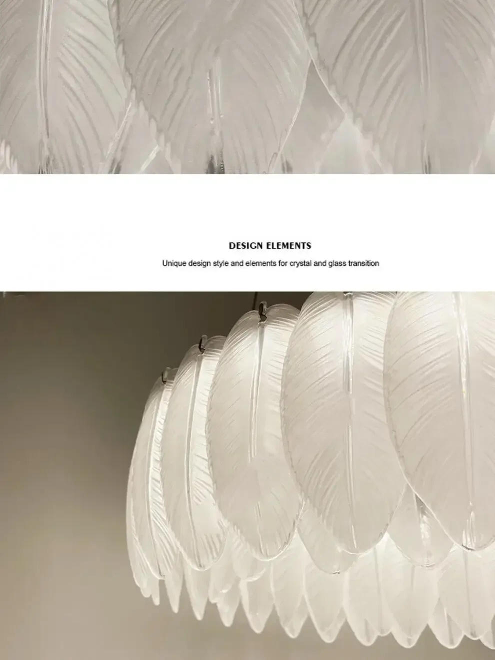 Description Picture 5 of itemNordic Feather Glass Crystal Led Chandelier  for Living Dining Room Kitchen Bedroom Pendant Lights Home Decor Lusters Luminaires