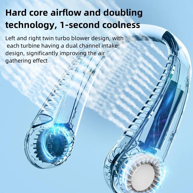 Description Picture 3 of item1PC Fan Long Endurance New Mini Neck Portable No Bladeless Hanging Neck Rechargeable Air Cooler 5 Speed Mini Summer Sport Fan