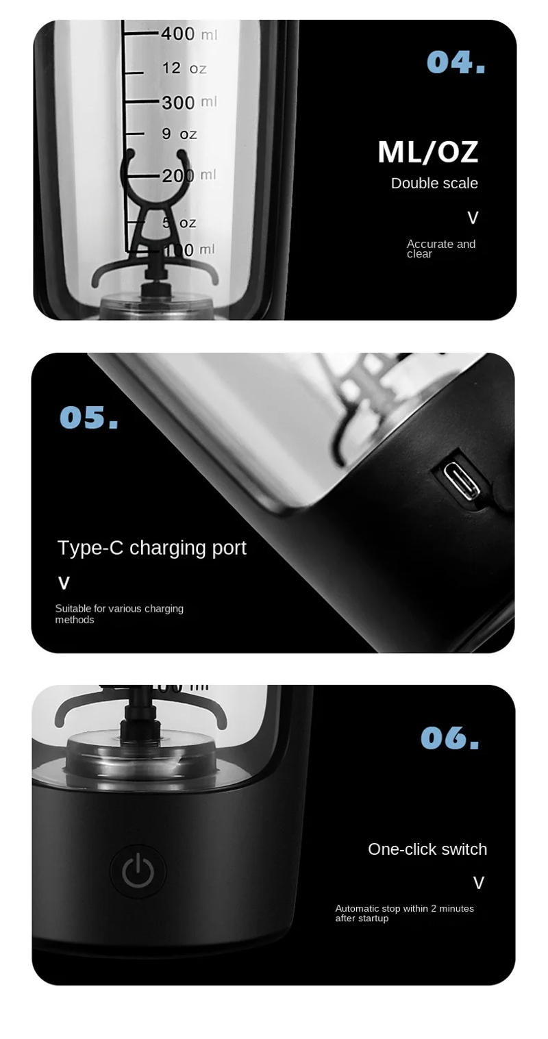 Description Picture 6 of item650ml USB Electric Portable Whey Protein  Shaker bottle  Fully Automatic Stirring Cup Rechargeable  Gym  BA Free Cocktail Blend