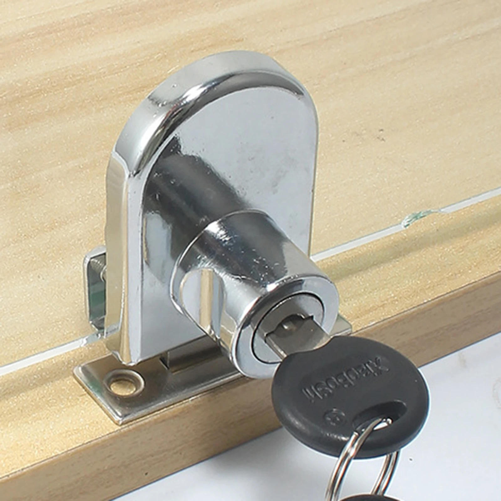 Description Picture 6 of item1 Set Zinc Alloy Single Glass Door Lock Showcase Cabinet Door Cylinder Sliding Glass Push Door Locks with Key Furniture Hardware