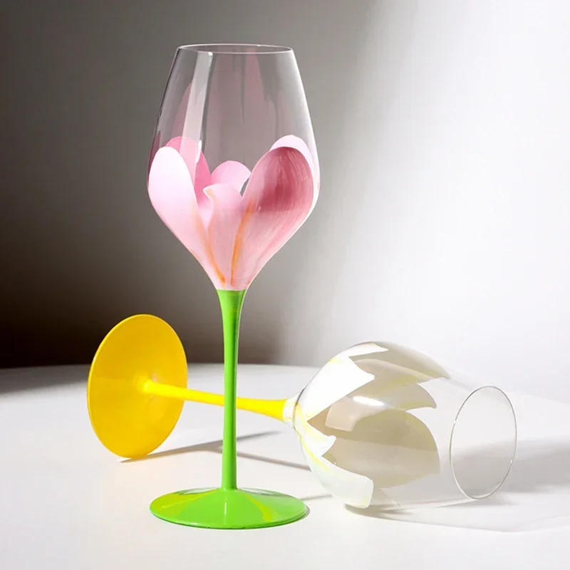 Description Picture 6 of itemHigh Footed Glass Cup Red Wine Glass Champagne Glass Kitchen Drinkware Handmade Painted Flamingo Wine Glasses Household Wine Set