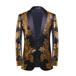Men's High Quality Gold Sequin Applique Suit Jacket Casual Suit  Host Singer Costume Can Be Bought Suit with Pants Underneath