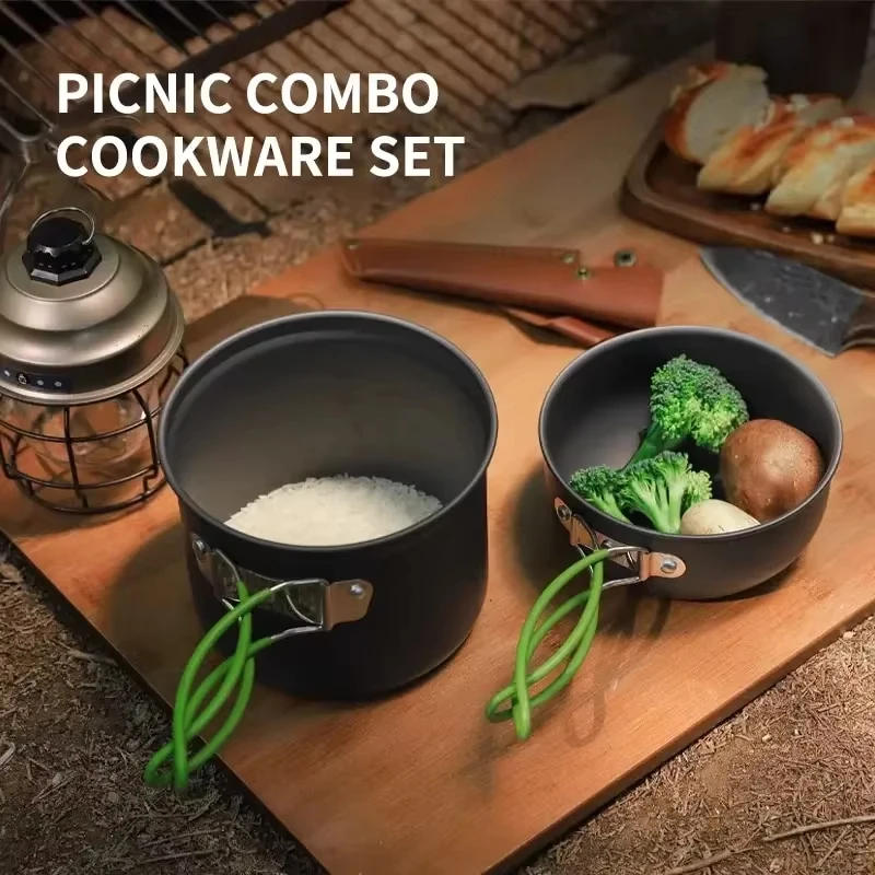 Description Picture 2 of itemOutdoor camping cooking set kitchen supplies hard aluminum alloy material cookware set hiking and picnic equipment