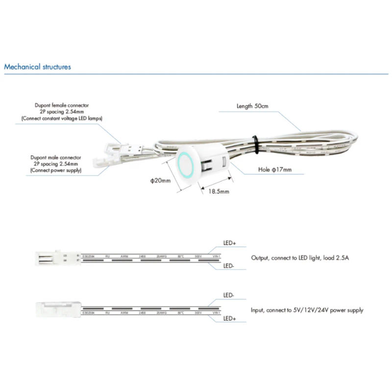 Description Picture 4 of itemDC5V-24V 2.5A Dimmer Sensor Touch Sensing Switch EC-AV Controller Conceal Touch Sensing Switch for Single Color Led Strip Light