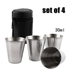4 Pcs/Set Polished 30 Ml Stainless Steel Shot Glass Cup Drinking Wine Glasses With Leather Cover Bag For Kitchen Bar Barware New
