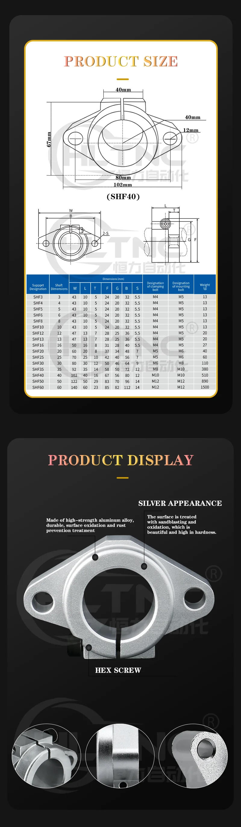 Description Picture 5 of itemAluminum Alloy Guide Rod Horizontal Support Base 1PC  Linear shaft Bearing Support Bracket SHF/SK8/10/12/16/20/25