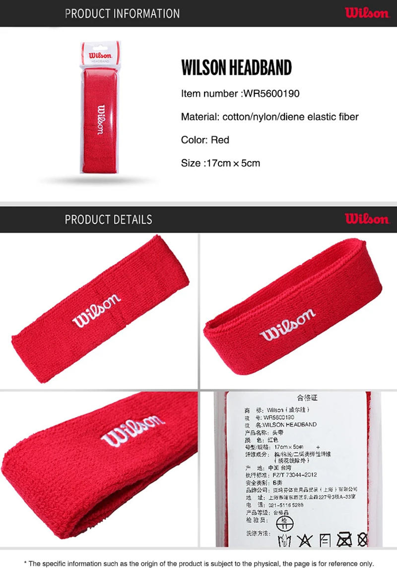 Description Picture 2 of itemWilson Tennis Hairbands Wrist Protection Basketball Volleyball Badminton Running Sweat Absorbent Cotton Sweat Wrist Band 2PCS