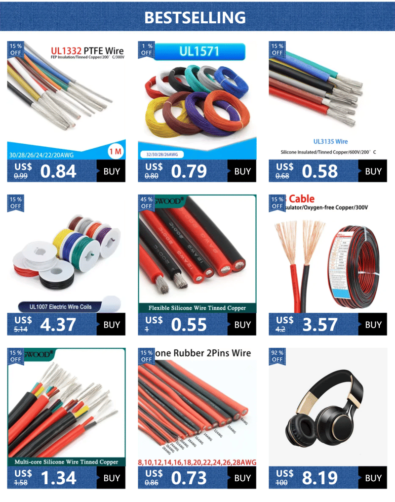 Description Picture 6 of itemUL1332 PTFE Wire FEP Plastic Insulated 30/28/26/24/22/20/18/16/14/13/12/11/10AWG High Temperature Electric Cable for 3D Printer