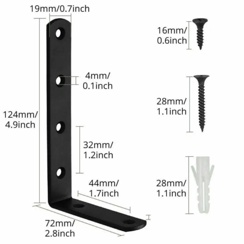 Description Picture 3 of item4Pcs Heavy Duty L Shaped Shelf Bracket Black With Screws Wall Mounted Shelf Bracket Hardware Accessories Support Frame