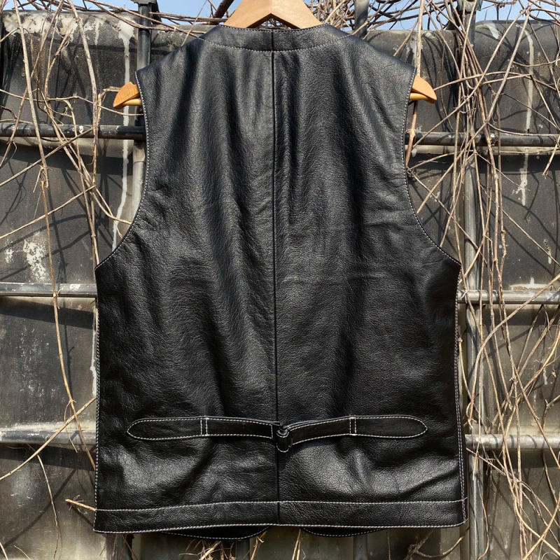 Description Picture 5 of itemCasual Fashion Summer Motorcycle Mens Vest Coat Cowhide Blazer Waistcoat Genuine Leather Tank Top Men Vests Weskit Spring Autumn