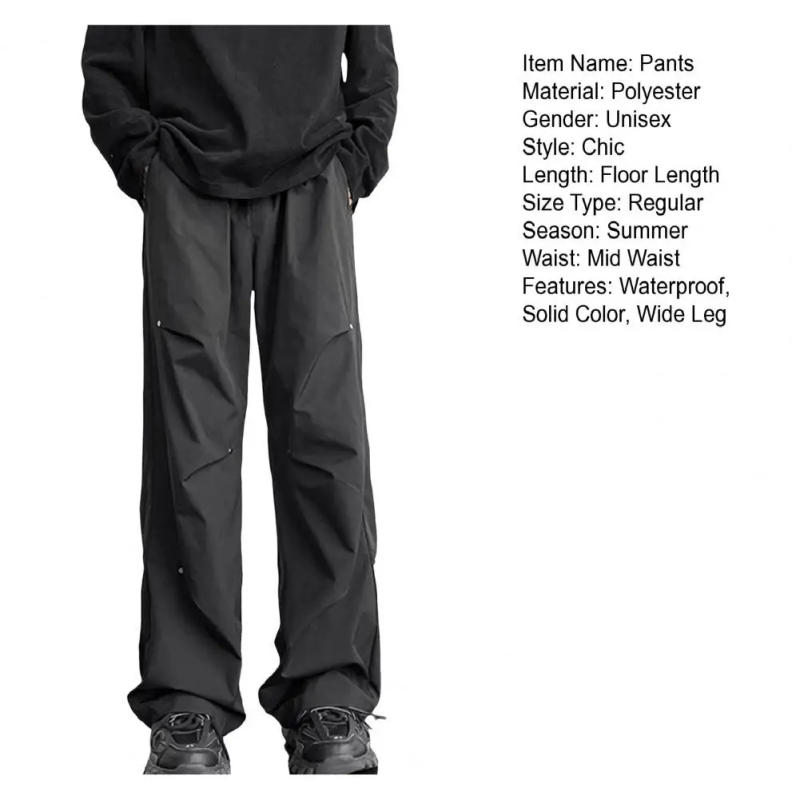Description Picture 3 of itemSolid Color Men Trousers Men Straight-leg Pants Stylish Unisex Cargo Pants with Rivet Decor Wide Loose Fit for Streetwear