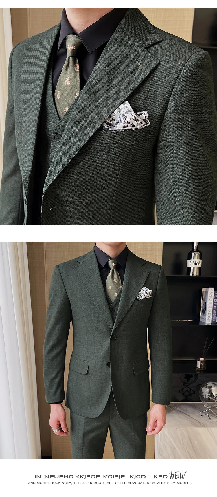 Description Picture 4 of item( Jacket + Vest + Pants ) New Luxury Men High-end Suit Formal Groom Wedding Set Men Work Party Slim Fit Suit 3 Piece