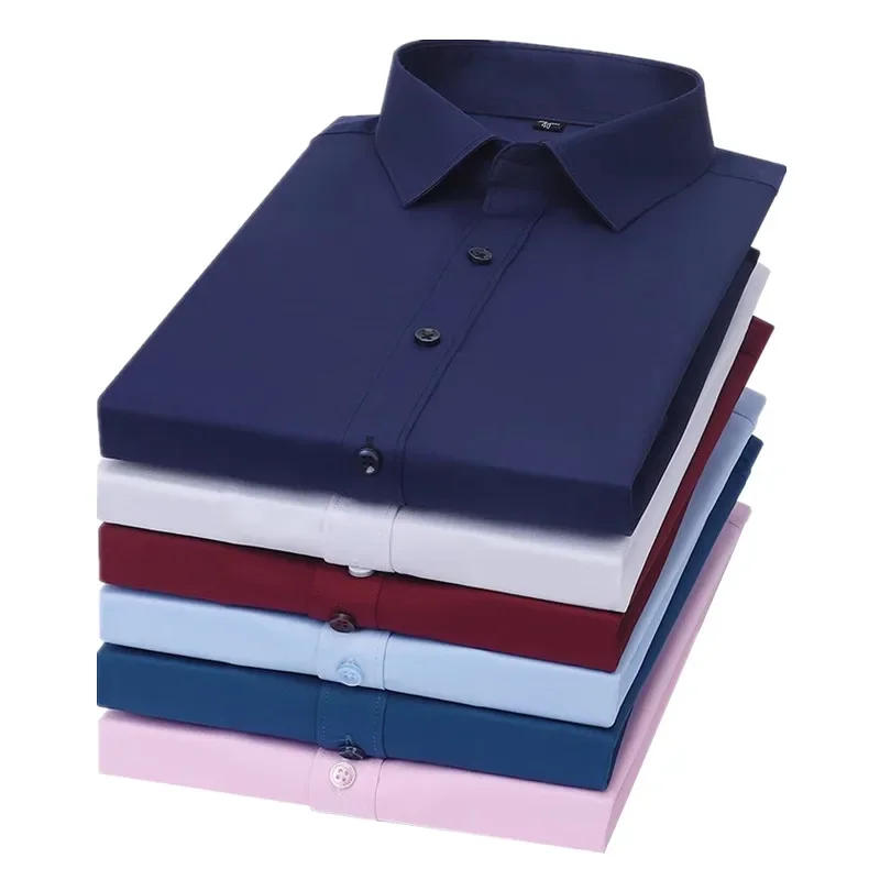 Description Picture 3 of item2024 Summer New Men's Bamboo Fiber Short Sleeve Breathable Shirt White/Navy Blue/Wine Red Men's Business Social Shirt
