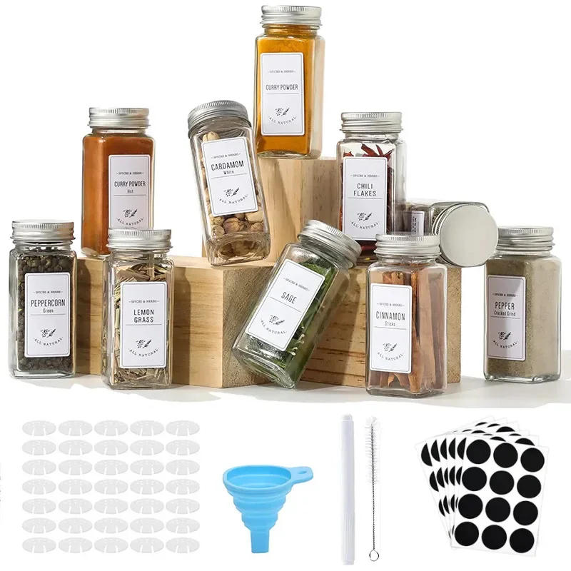 Description Picture 6 of itemGlass Spice Jars with Bamboo Lid Spice Seasoning Containers Salt Pepper Shakers Spice Organizer Kitchen Storage Sets3/12Pcs Hot