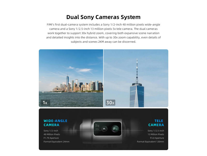 Description Picture 4 of itemFIMI X8 Tele 30X Zoom Drone With Voice Control 3-Axis Gimbal 4k 60FPS HD 30x Hybrid Zoom Camera Super Night Video Drone