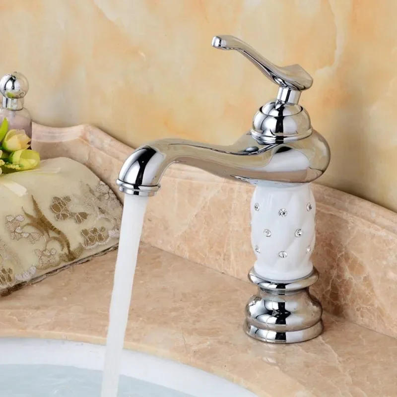 Description Picture 3 of itemBasin Faucet Gold and White Bathroom Brass Sink Mixer Tap Hot and Cold
