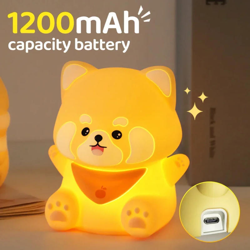 Description Picture 6 of itemRed Panda Night Light For Kids Sleep Nightlight Baby Nursery Bedside Rechargeable 2 Level Dimmable Tap Control Cute Panda Lamp