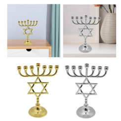 7 Arms  Hanukkah Menorah Candle Holder Traditional Table Candelabra Metal Candlestick Holder for Shelf Cabinet Bedroom Decor