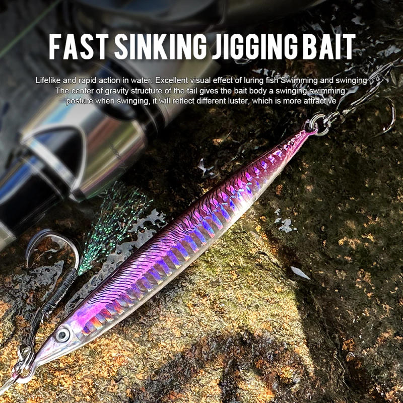 Description Picture 2 of itemPROBEROS Metal Jig Fishing Lures Double Hooks Hard Bait Artificial Swimbait Jerkbait Iron Plate 5PC Wholesale for Trout Spinning