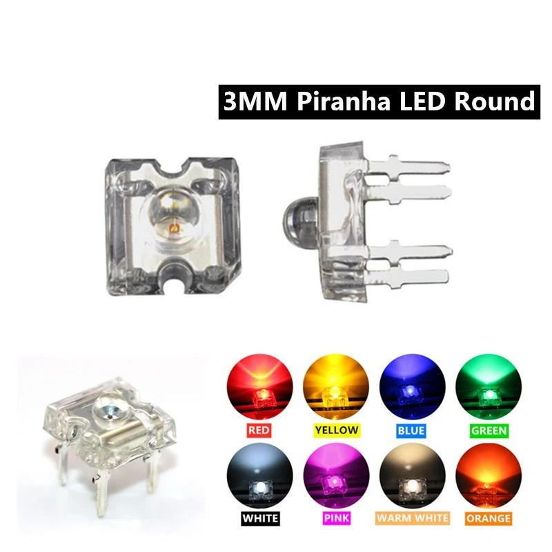 Description Picture 5 of item10pcs 3mm LED Piranha Light Emitting Diode Lamp White Red Green Blue Yellow Bright Color 3V Indicator DIY DIP PCB Circuit Bulb