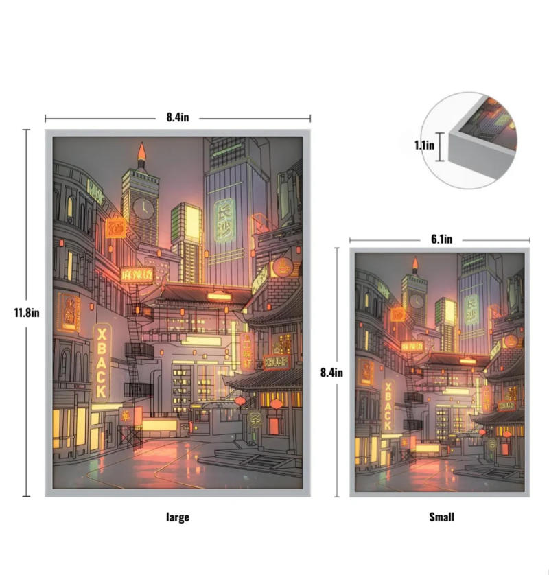 Description Picture 5 of itemLED Anime Art neon city night view mood light painting,HD picture narrow bezel usb plug Dimming home decorations night lamp gift