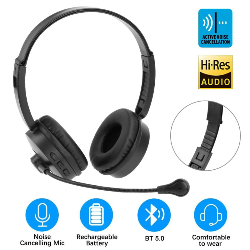 Description Picture 3 of itemBluetooth 5.0 Headset Wireless Truck Driver Headphones Hands-Free Call Headsets With Noise Cancelling Mic For Call Center Office
