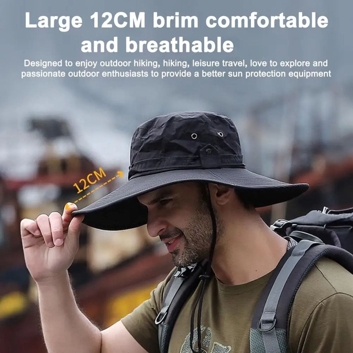 Description Picture 2 of itemFisherman Hat Wide Brim Solid Color Lace-Up Design Men Women Outdoor Hat Versatile Sun Protection Basin Hat