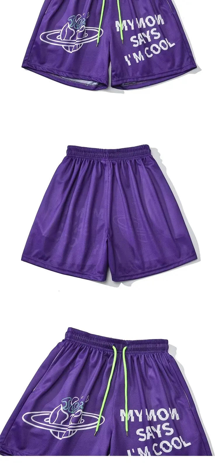 Description Picture 3 of itemMesh Basketball Sports Short Pants New Men's Purple Beach Shorts Daily Breathable Streetwear Men's Clothing Gym Shorts 2024
