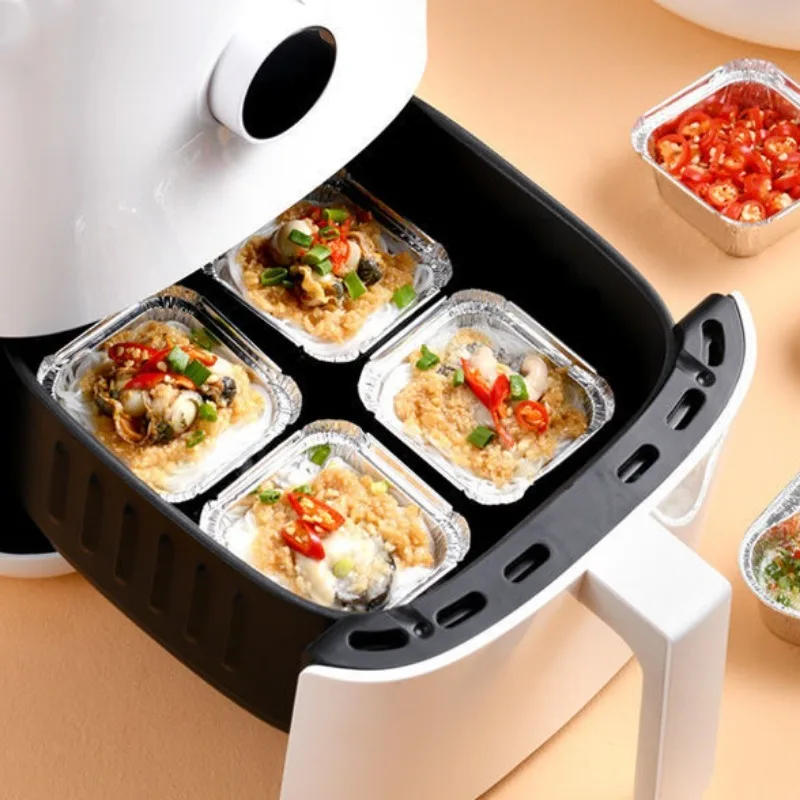 Description Picture 6 of item50/125PCS Foil Food Container Disposable Square Tin Foil Plate Kitchen Air Fryer Oven Non-stick Baking BBQ Christmas New Year