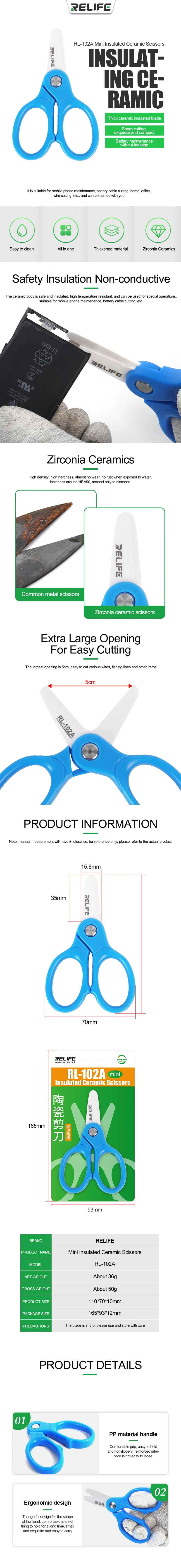 Description Picture 2 of itemRelife RL-102A Mini Insulated Ceramic Scissors Non-conductive Sharp Cutting Battery Cable Mobile Phone Repair Tool