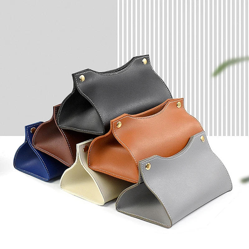 Description Picture 4 of itemSimple PU Leather Tissue Box Desktop Napkin Holder Foldable Home Office Waterproof Dustproof Paper Towel Cover Storage Organizer