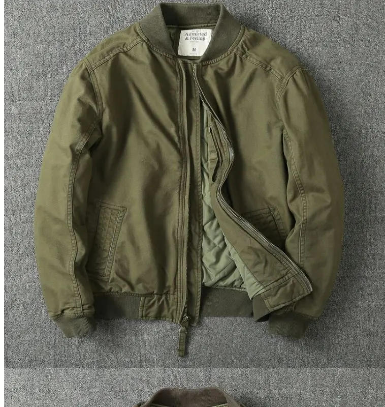 Description Picture 4 of itemMen's Thick Slim Baseball Uniform Solid Color Casual Jacket Autumn Winter New Fashion Simple Zipper Long Sleeves Jackets Parkas