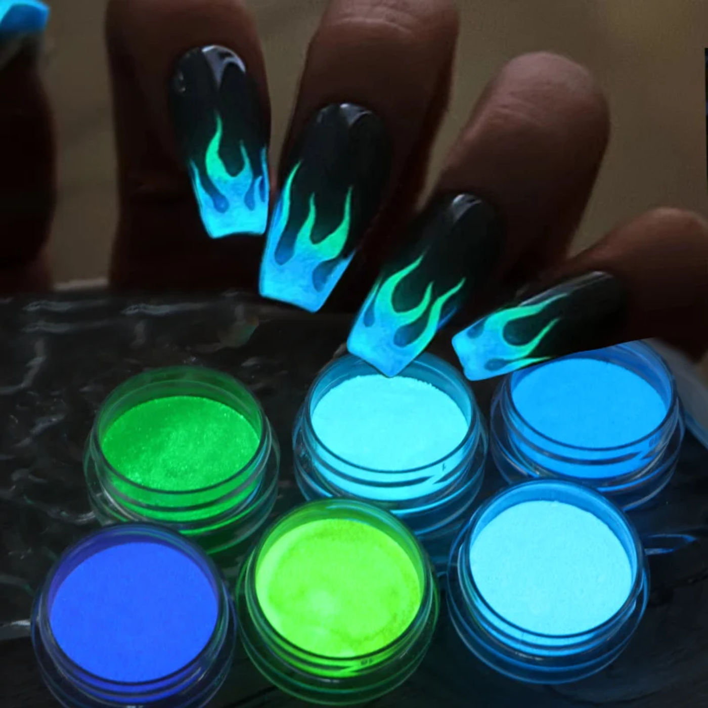 Description Picture 2 of item6PCS/SET Luminous Nail Glitter Powder Glow In The Dark Green Orange Neon Pigment Dust Fluorescence Luminescent Manicure Decor