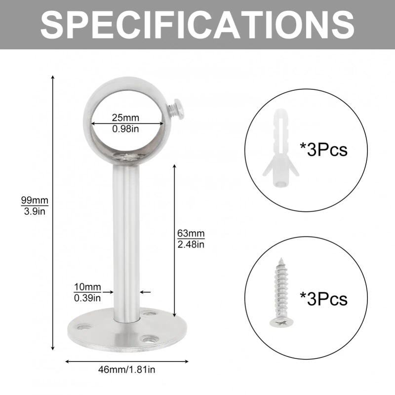 Description Picture 4 of itemStainless Steel Ceiling Curtain Rod Bracket Heavy Duty Wardrobe Pipe Hanging Rod End Supports Socket for Curtain Pipe Closet Rod