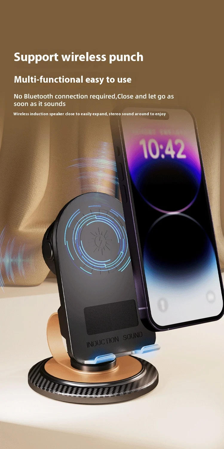 Description Picture 4 of itemBasix Induction Speaker Phone Holder Multi-functional Wireless Induction Audio Phone Holder for iPhone Android Inductio Playback