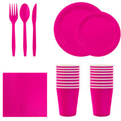 Solid Rosy Theme Birthday Super Girls Decorations Party Disposable Tableware Paper Napkins Cups Plates Tablecloths Straw