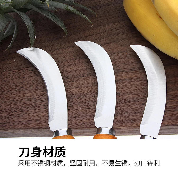 Description Picture 5 of itemPineapple Slicer Fruit Knife Household Wooden Handle Curved Knife Stainless Steel Fruit Knife Peeling Knife Melon