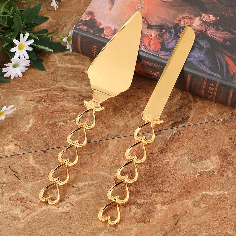Description Picture 6 of item2pcs/set Golden Wedding Cake Knife Pizza Bread Pie Cutting Knife Baking Cake Divider For Baby Shower Birthday Party Baking Tools