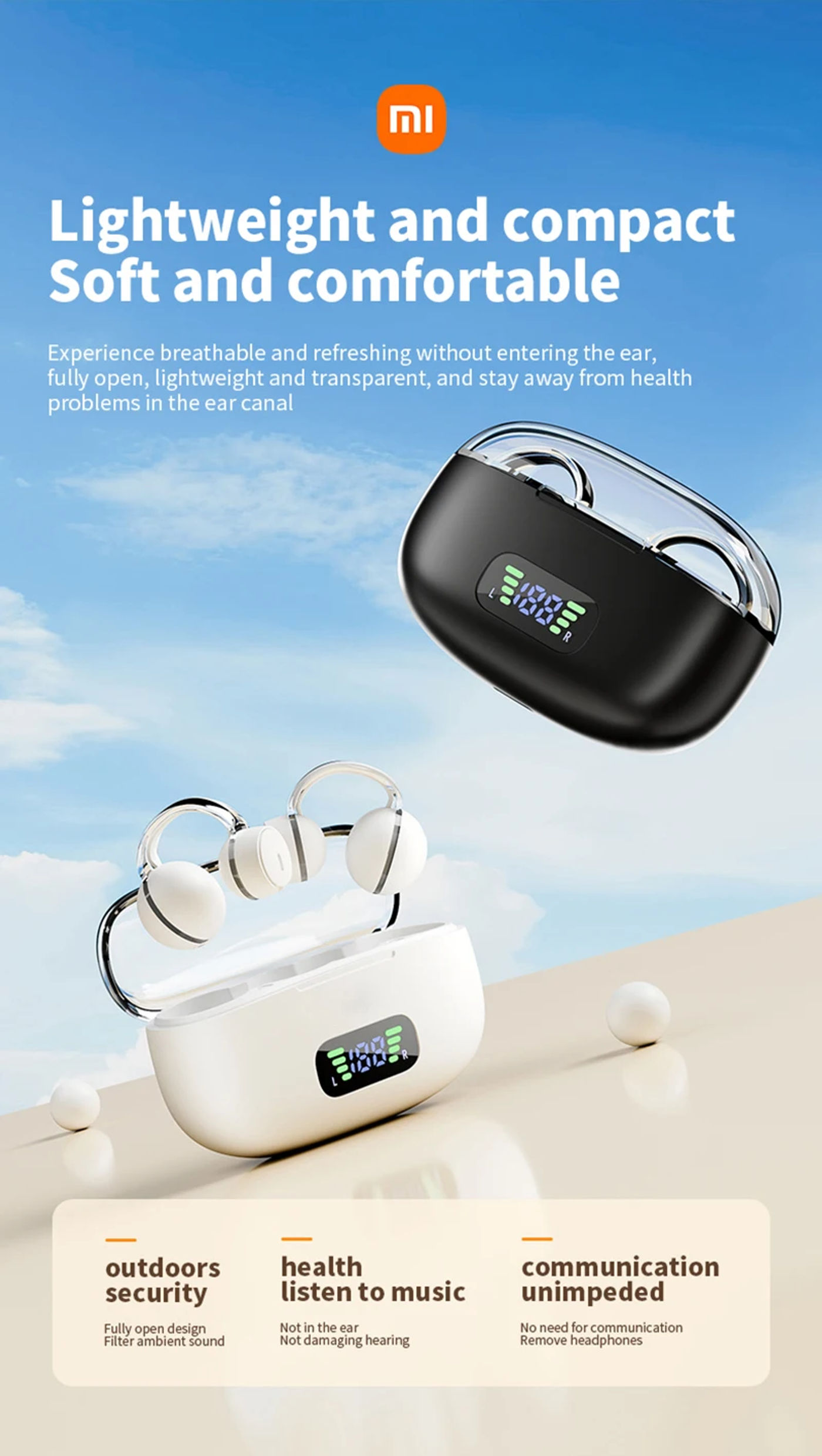 Description Picture 4 of itemXiaomi Earphone Ear Clip ENC Headset Wireless Bluetooth 5.3 Gift Headphone LED Digital Display Sport Running For Android iOS