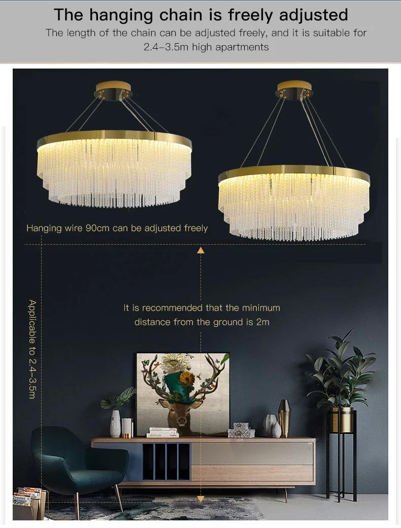 Description Picture 4 of itemNordic Led Lamp Living Room Light Luxury High-end Bedroom Lamp Home Restaurant Crystal Chain Lustre Pendant Light Home Appliance