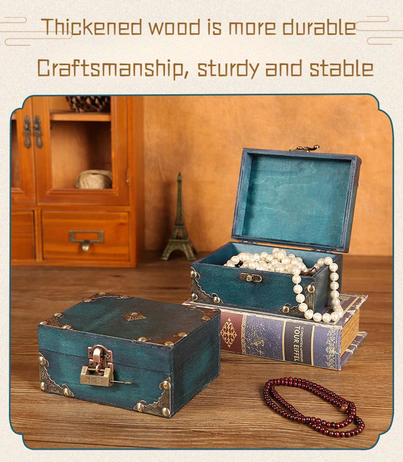 Description Picture 2 of item1 vintage treasure chest storage box, wooden jewelry box, small treasure box for hiding