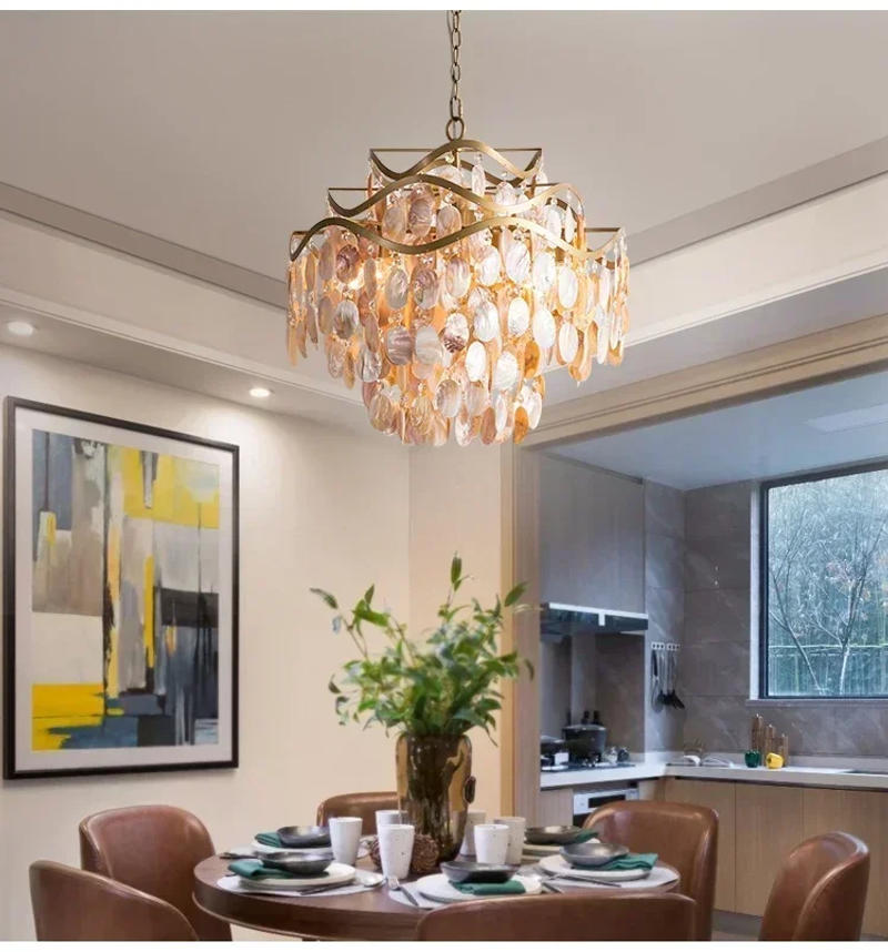 Description Picture 3 of itemLuxury Shell Hanging Lamp for Ceiling French Living Room Pendant Light Bedroom Crystal Chandelier Home Decorations Lustre LED