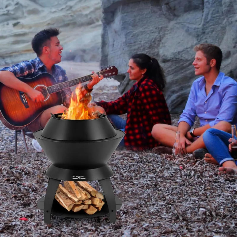 Description Picture 6 of item3-in-1 Smokeless Fire Pit, 20" Wood Burning Firepit w/Removable Wok Ring & Ash Pan, Heavy-Duty Fire Stove w/Second Burn,