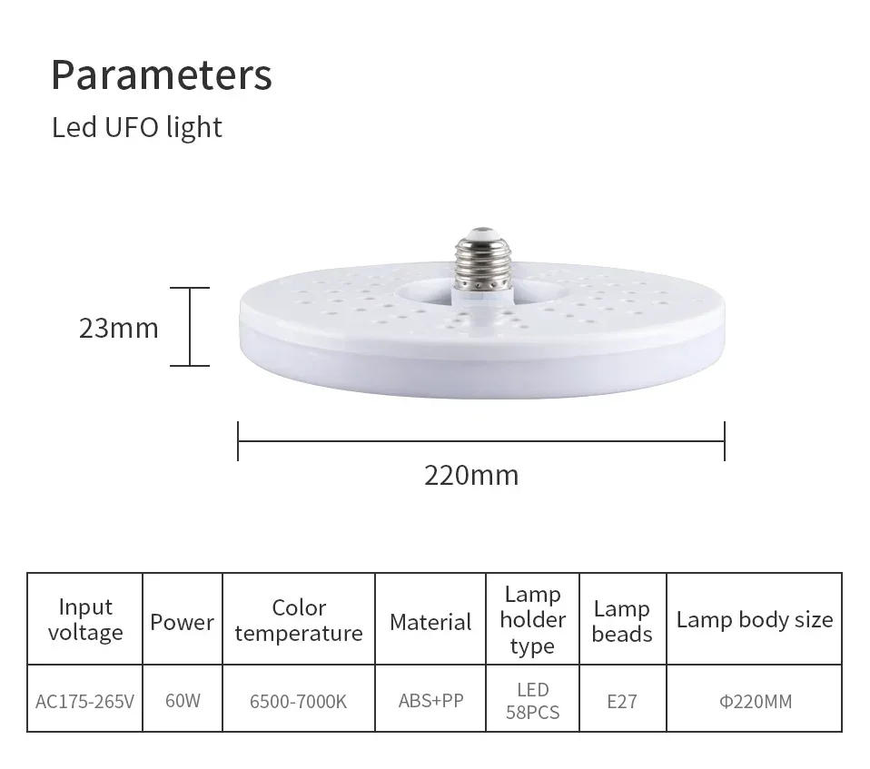 Description Picture 3 of item28W/40W/60W LED Bulb E27 85-265V LED Lamp Indoor Lighting Super Bright UFO Light Bulb For Home Office Garage Warehouse Lighting